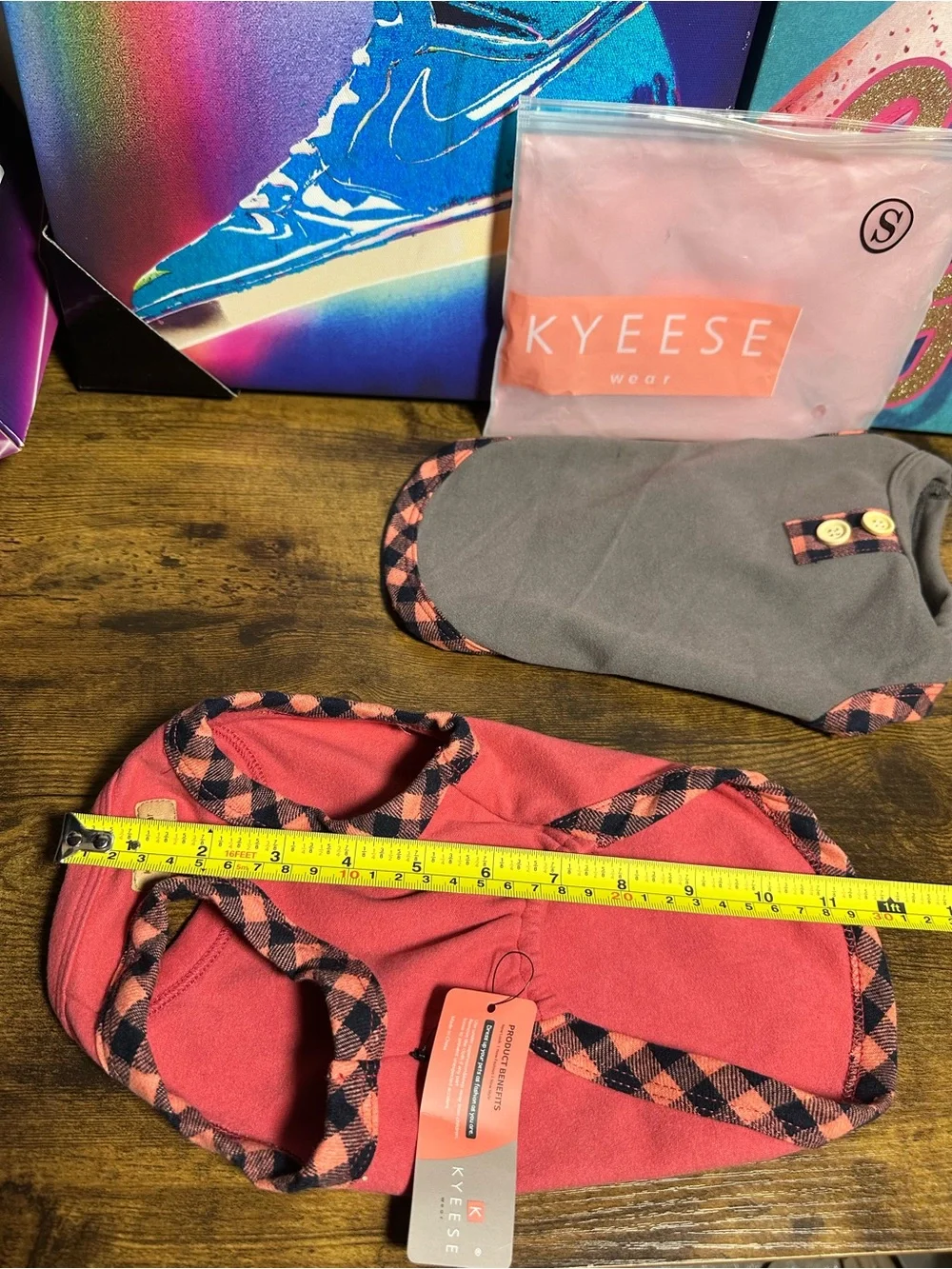 2pc KYEESE fleece dog sweaters featuring plaid trim and button details